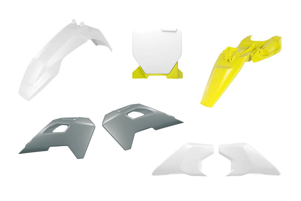 RACETECH (RTECH) KOMPLET PLASTIKÓW HUSQVARNA TC 65 '24-'25 KOLOR OEM BIAŁY / SZARY / ŻÓŁTY