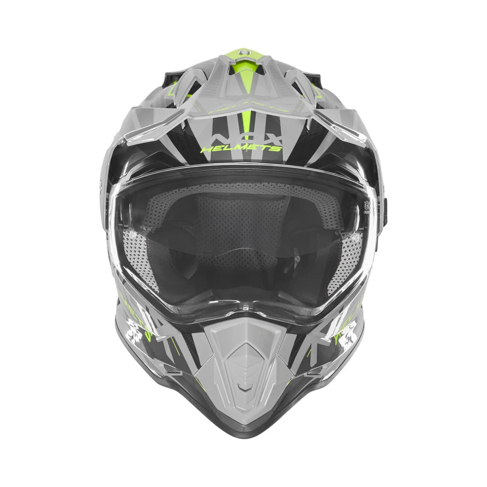 NOX WYPRZEDAŻ KASK OFFROAD / TRAIL DUOSPORT (DUAL) N312 TRACK Z SZYBKĄ I BLENDĄ KOLOR SZARY/ŻÓŁTY FLUO