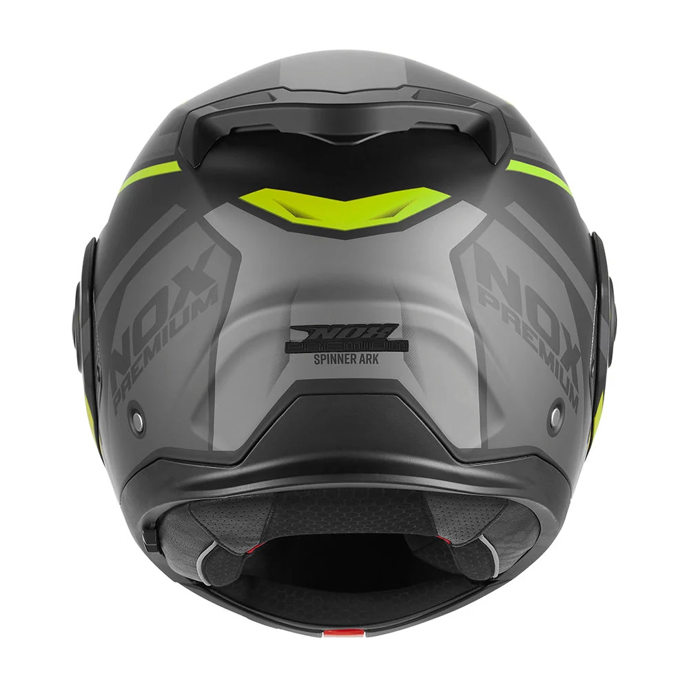NOX PREMIUM KASK SZCZĘKOWY FLIP-BACK (SZCZĘKA DO TYŁU) Z BLENDĄ SPINNER ARK KOLOR CZARNY MAT/ŻÓLTY FLUO