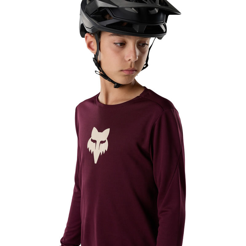 KOSZULKA ROWEROWA Z DŁUGIM RĘKAWEM JUNIOR FOX RANGER HEAD DARK MAROON YXL