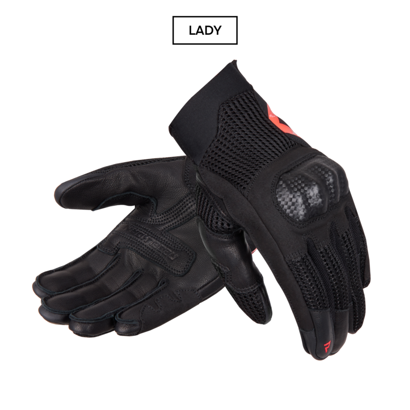 RĘKAWICE MOTOCYKLOWE DAMSKIE REBELHORN GAP 3 BLACK FLUO RED WXS