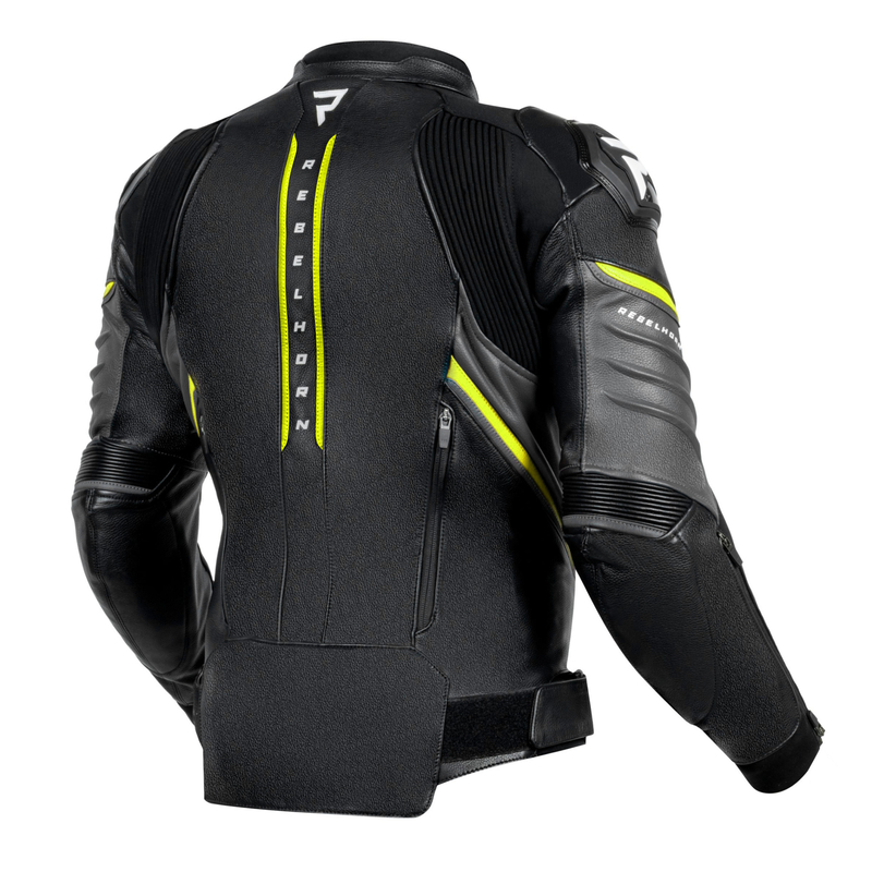 KURTKA MOTOCYKLOWA SKÓRZANA REBELHORN VELOCE BLACK GREY FLUO YELLOW