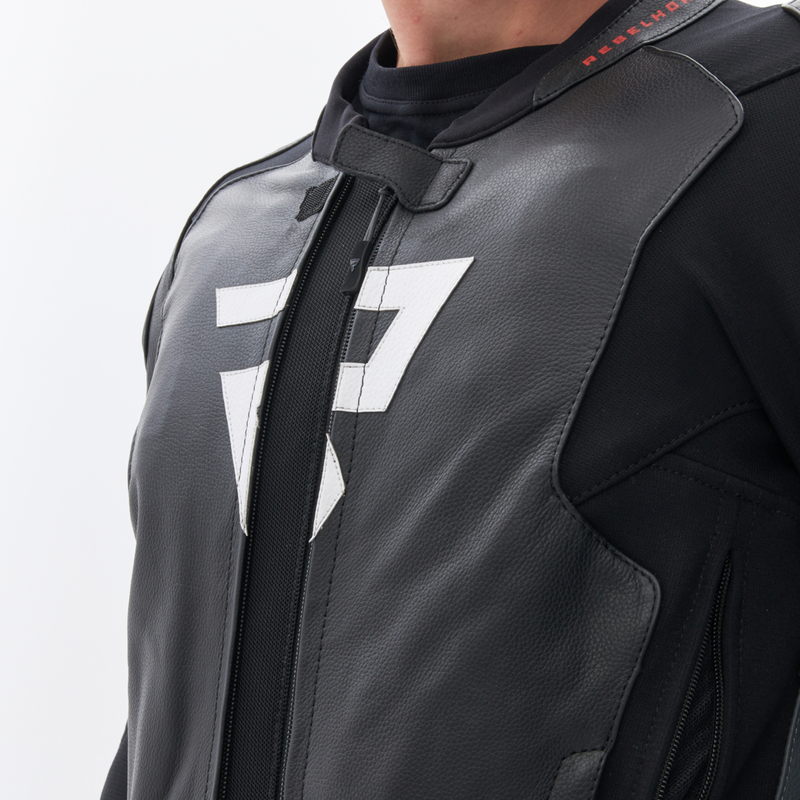 KURTKA MOTOCYKLOWA SKÓRZANA REBELHORN VELOCE BLACK GREY FLUO RED