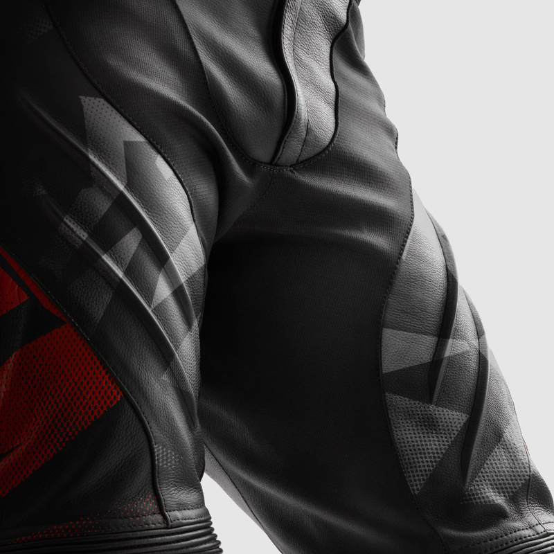 SPODNIE MOTOCYKLOWE SKÓRZANE REBELHORN INFERNO BLACK FLUO RED