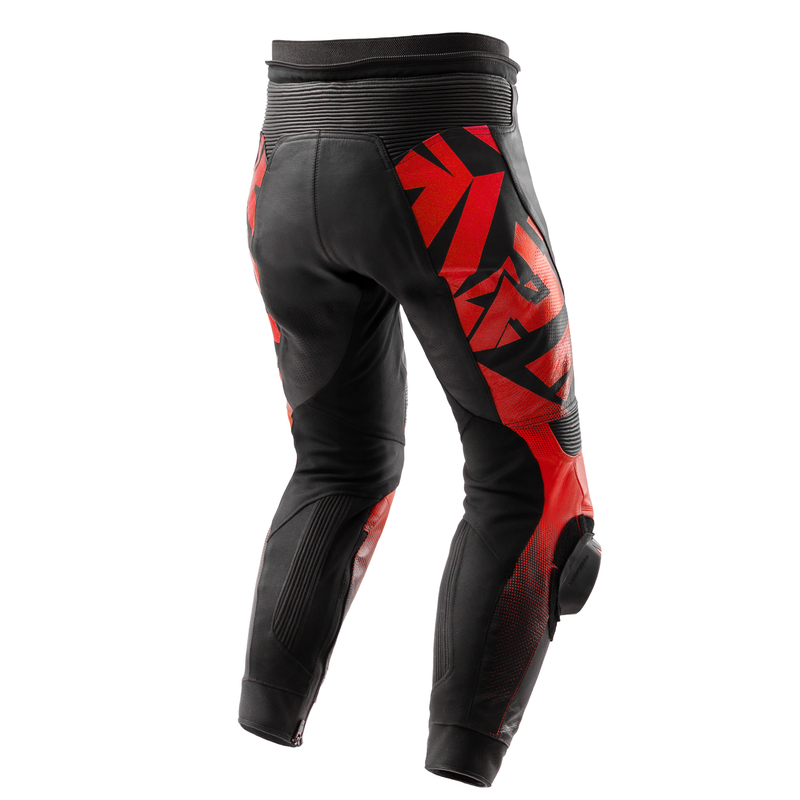 SPODNIE MOTOCYKLOWE SKÓRZANE REBELHORN INFERNO BLACK FLUO RED