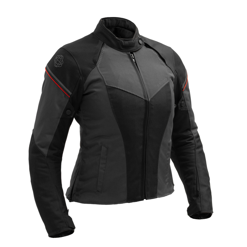 KURTKA MOTOCYKLOWA TEKSTYLNA DAMSKA BROGER GRID BLACK DARK GREY RED WM