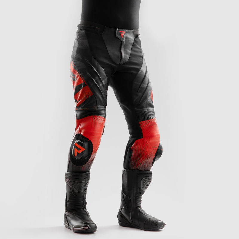 SPODNIE MOTOCYKLOWE SKÓRZANE REBELHORN INFERNO BLACK FLUO RED