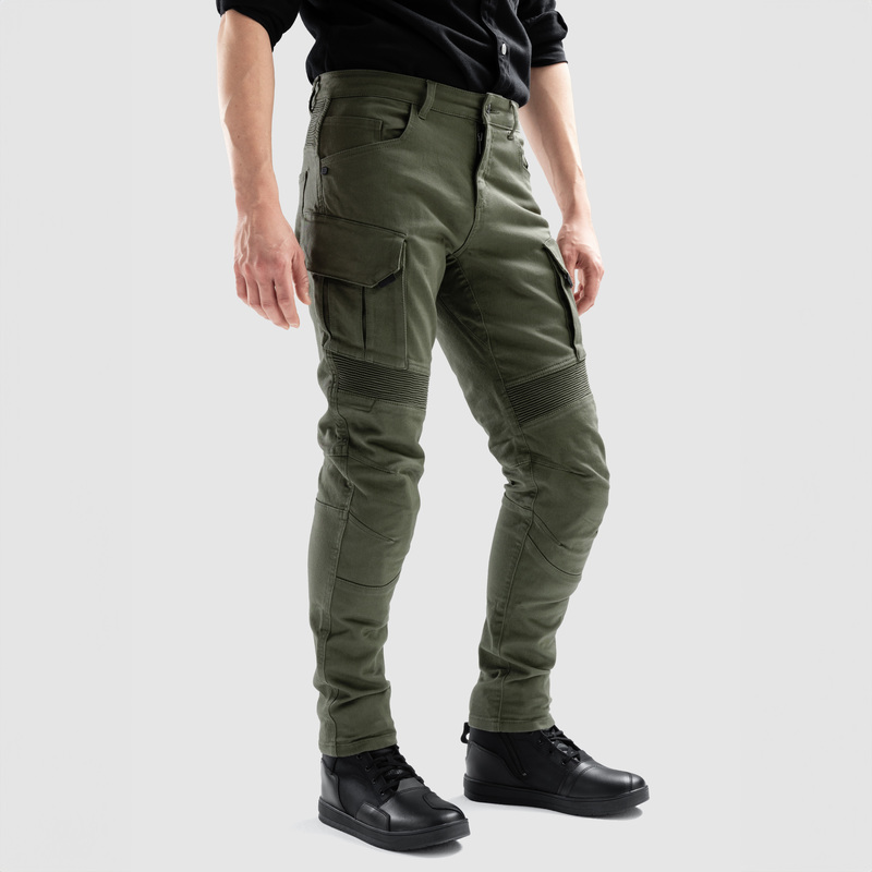 JEANSY MOTOCYKLOWE OZONE FASTER TAPERED FIT OLIVE
