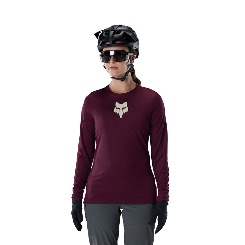 KOSZULKA ROWEROWA Z DŁUGIM RĘKAWEM DAMSKA FOX RANGER HEAD DARK MAROON S