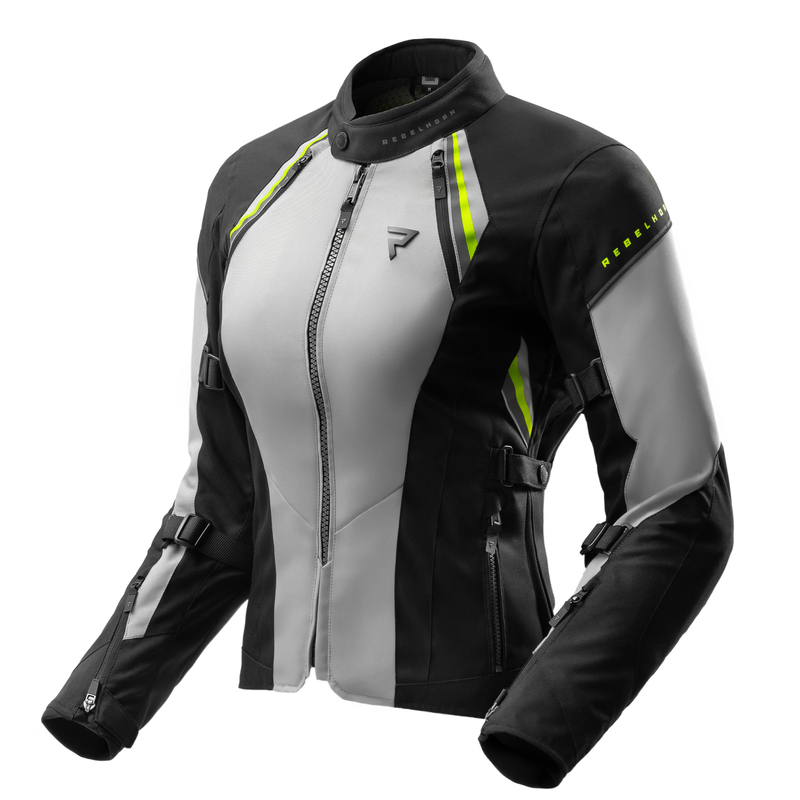 KURTKA MOTOCYKLOWA TEKSTYLNA DAMSKA REBELHORN SWIFT LIGHT GREY FLUO YELLOW W4XL