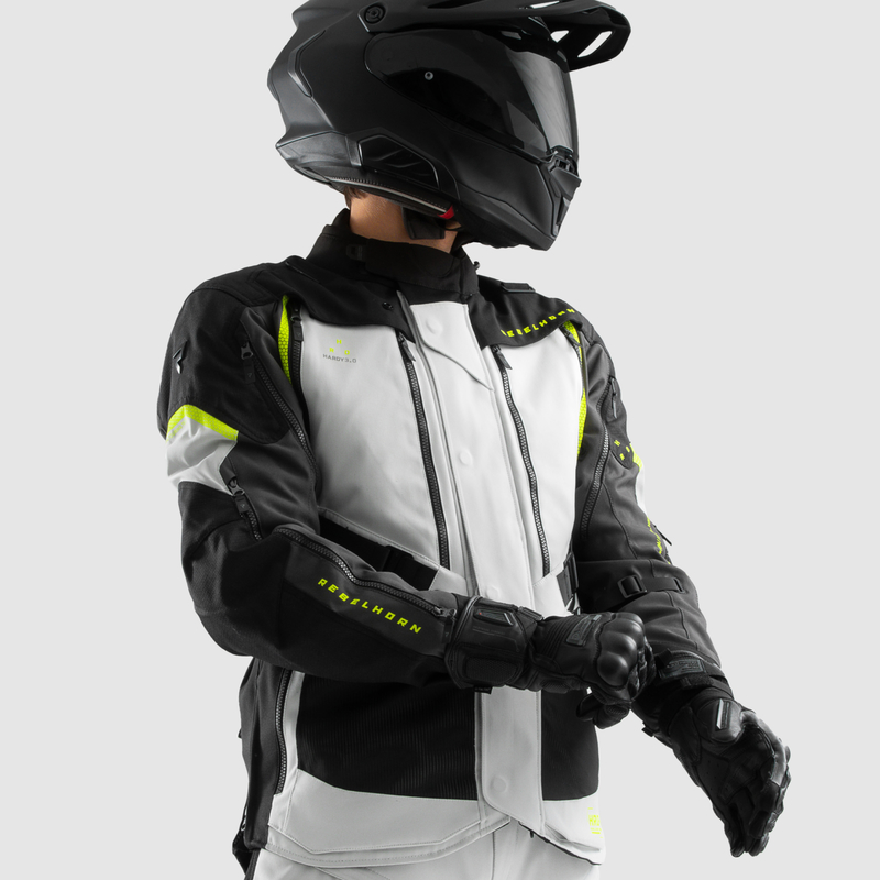 KURTKA MOTOCYKLOWA TEKSTYLNA REBELHORN HARDY 3.0 BLACK LIGHT GREY FLUO YELLOW