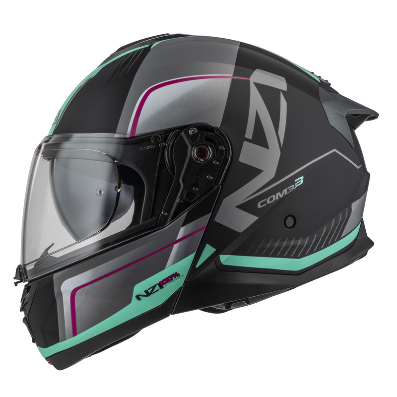 KASK MOTOCYKLOWY NZI COMBI 3 DUO ORBE BLACK ANTRACITE BEIGE TURQUOISE MATT L