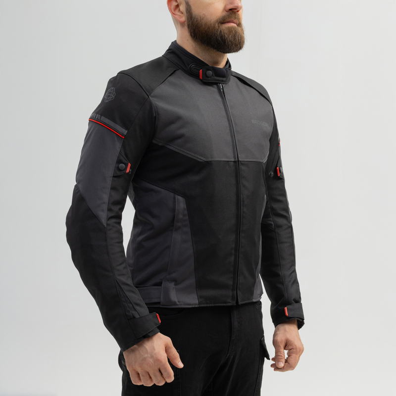 KURTKA MOTOCYKLOWA TEKSTYLNA BROGER GRID BLACK DARK GREY RED