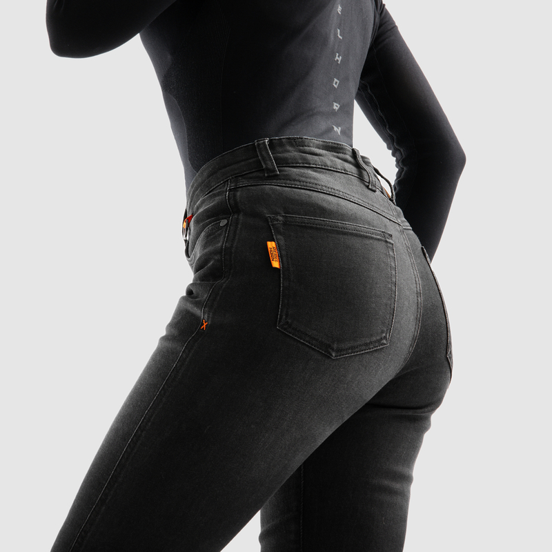 JEANSY MOTOCYKLOWE DAMSKIE REBELHORN BRONCO WASHED BLACK MONOLAYER 24/30