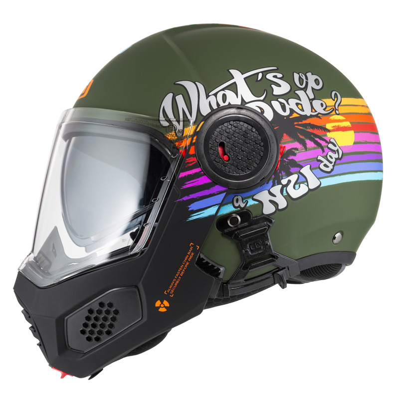 KASK MOTOCYKLOWY NZI MINIMOD DUO RAINBOW GREENBLACK SILVER MATT