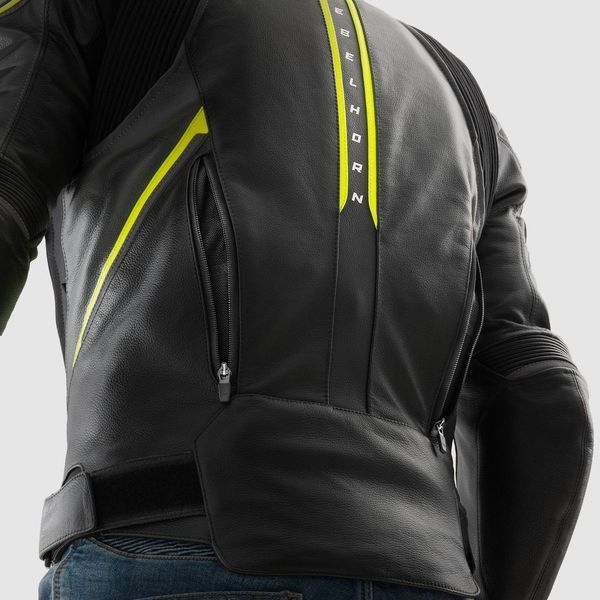 KURTKA MOTOCYKLOWA SKÓRZANA REBELHORN VELOCE BLACK GREY FLUO YELLOW