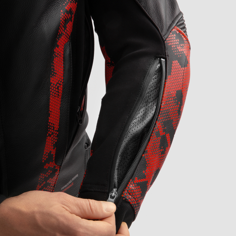 KURTKA MOTOCYKLOWA SKÓRZANA REBELHORN VELOCE CAMO BLACK FLUO RED