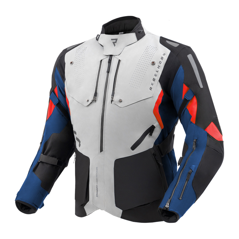 KURTKA MOTOCYKLOWA TEKSTYLNA REBELHORN HIKER 4 LIGHT GREY BLUE RED