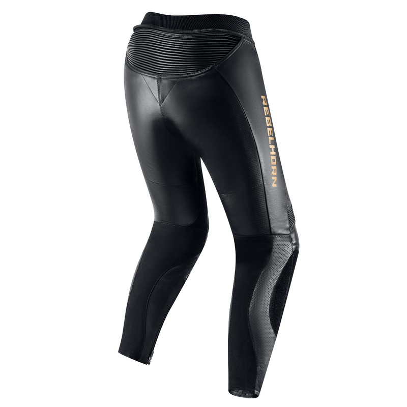 SPODNIE MOTOCYKLOWE SKÓRZANE DAMSKIE REBELHORN REBEL BLACK GOLD W34