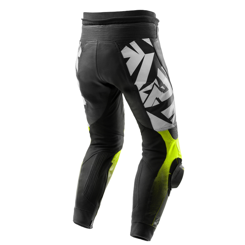 SPODNIE MOTOCYKLOWE SKÓRZANE REBELHORN INFERNO BLACK WHITE FLUO YELLOW