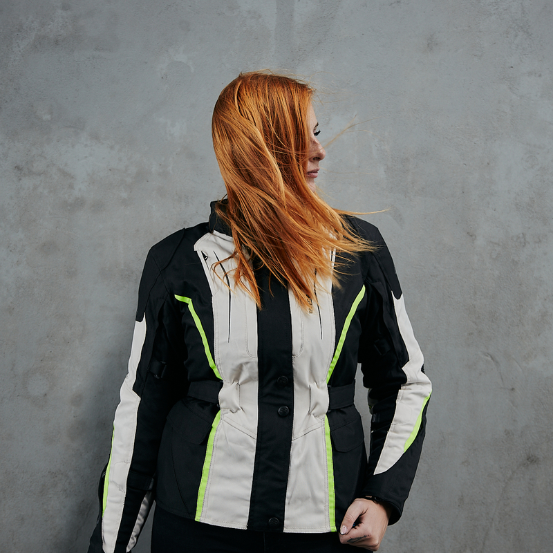 KURTKA MOTOCYKLOWA TEKSTYLNA DAMSKA OZONE SAHARA BLACK GREY FLUO YELLOW WXS