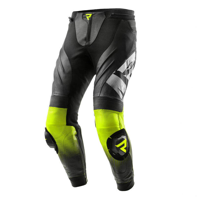 SPODNIE MOTOCYKLOWE SKÓRZANE REBELHORN INFERNO BLACK WHITE FLUO YELLOW