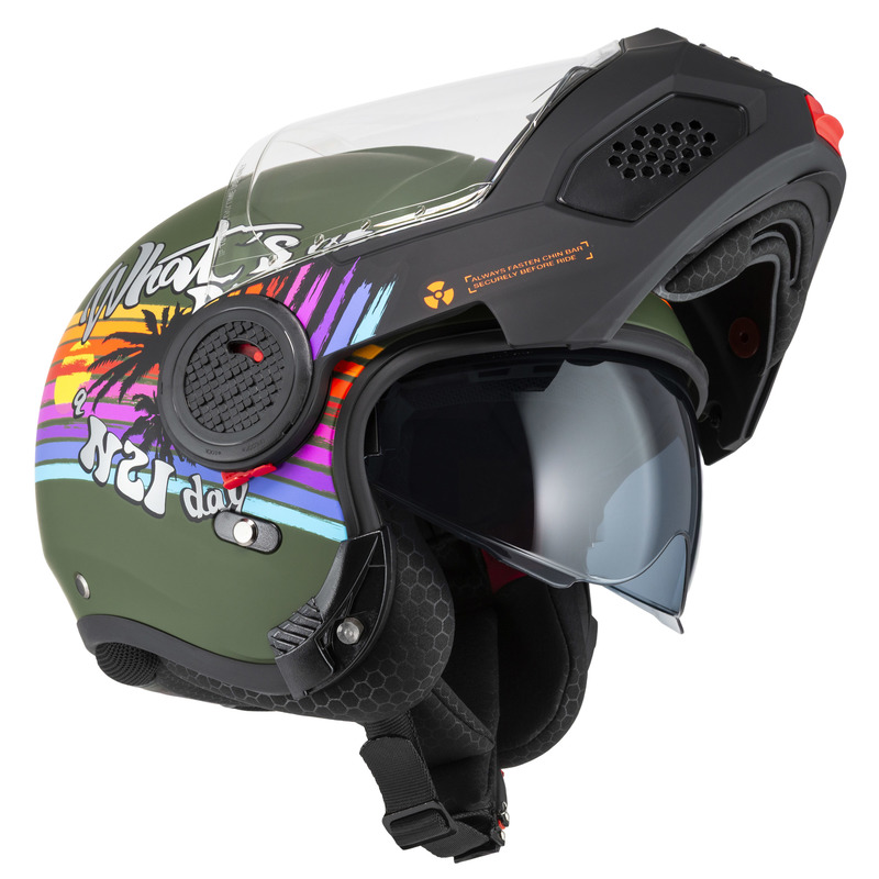 KASK MOTOCYKLOWY NZI MINIMOD DUO RAINBOW GREENBLACK SILVER MATT