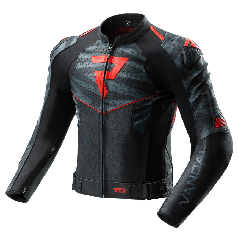 KURTKA MOTOCYKLOWA SKÓRZANA REBELHORN VANDAL 2 BLACK GREY FLUO RED