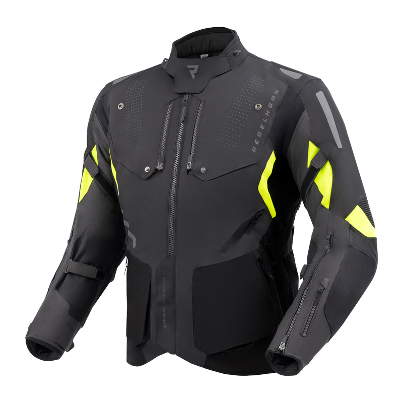 KURTKA MOTOCYKLOWA TEKSTYLNA REBELHORN HIKER 4 DARK GREY BLACK FLUO YELLOW