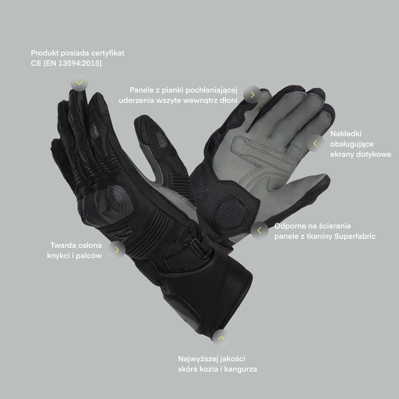 RĘKAWICE MOTOCYKLOWE REBELHORN FIGHTER BLACK FLUO YELLOW