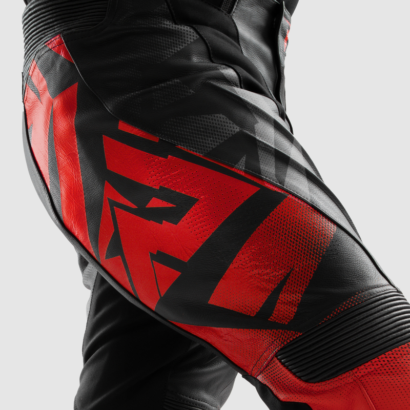 SPODNIE MOTOCYKLOWE SKÓRZANE REBELHORN INFERNO BLACK FLUO RED