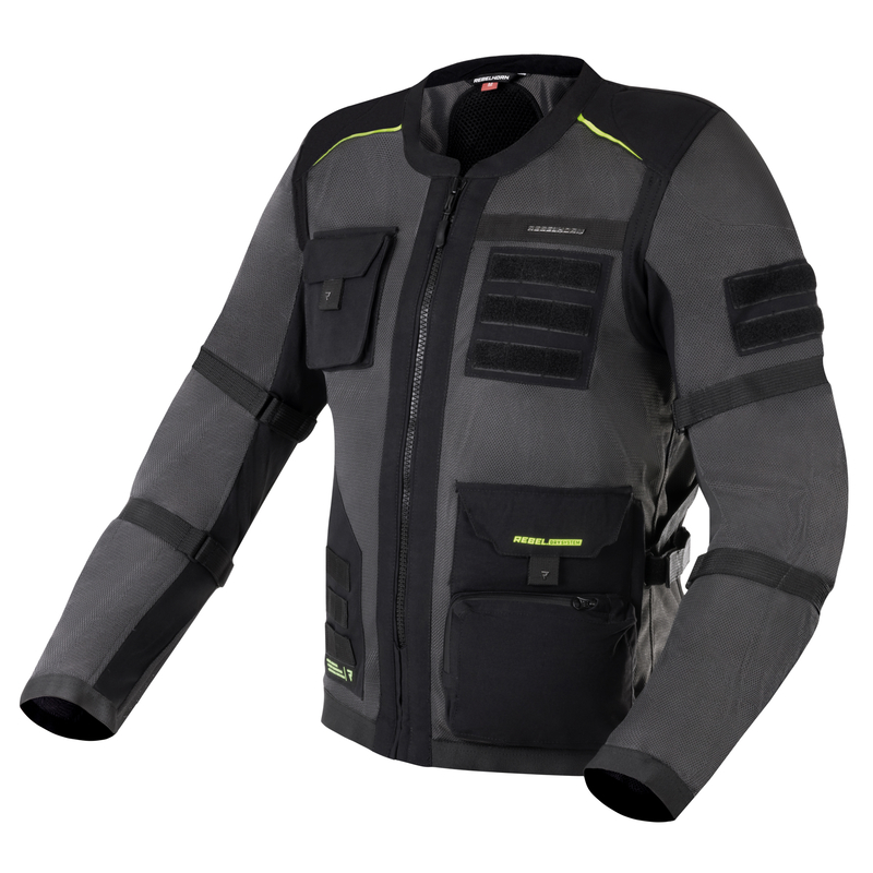 KURTKA MOTOCYKLOWA TEKSTYLNA REBELHORN BRUTALE DARK GREY BLACK FLUO YELLOW