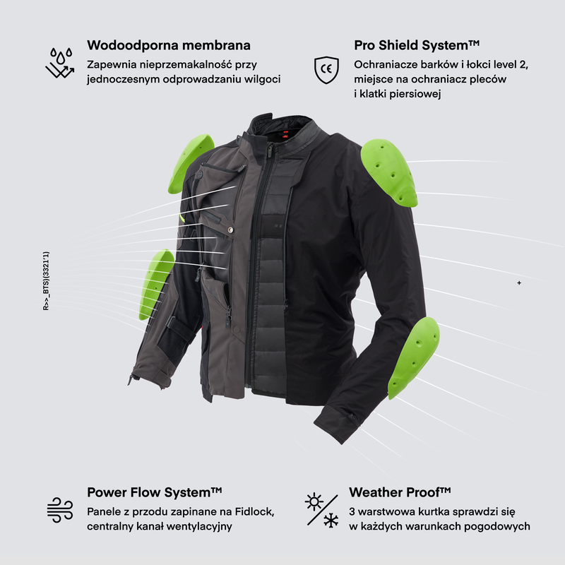 KURTKA MOTOCYKLOWA TEKSTYLNA REBELHORN RANGE BLACK DARK GREY FLUO YELLOW