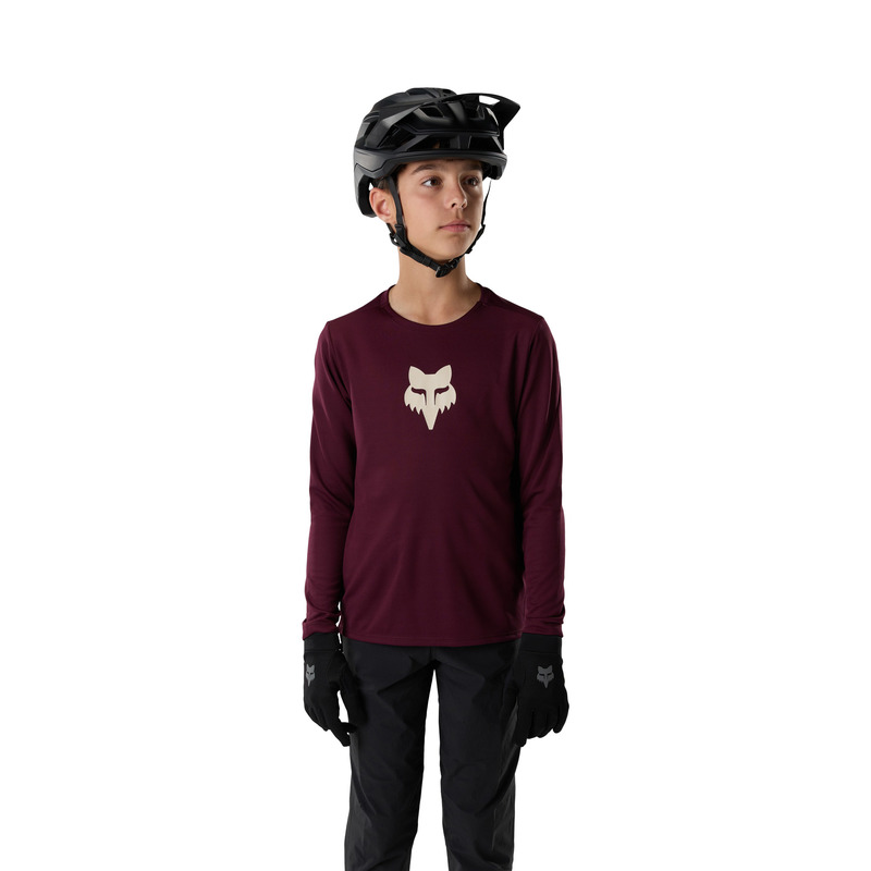 KOSZULKA ROWEROWA Z DŁUGIM RĘKAWEM JUNIOR FOX RANGER HEAD DARK MAROON YXL