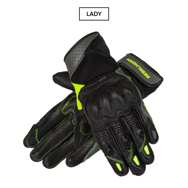 RĘKAWICE MOTOCYKLOWE DAMSKIE REBELHORN FLUX 2 BLACK FLUO YELLOW WXS