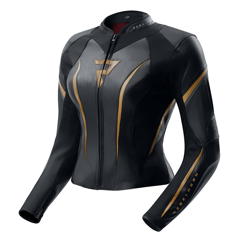 KURTKA MOTOCYKLOWA SKÓRZANA DAMSKA REBELHORN DIVA ST BLACK GOLD W42