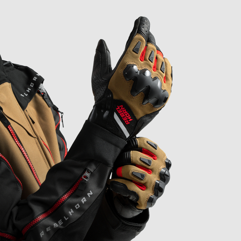 RĘKAWICE MOTOCYKLOWE REBELHORN DEFENDER DESERT BLACK RED M