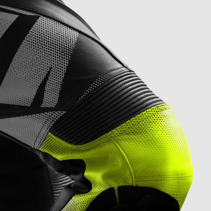 SPODNIE MOTOCYKLOWE SKÓRZANE REBELHORN INFERNO BLACK WHITE FLUO YELLOW
