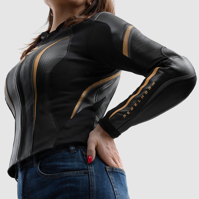 KURTKA MOTOCYKLOWA SKÓRZANA DAMSKA REBELHORN DIVA ST BLACK GOLD W42