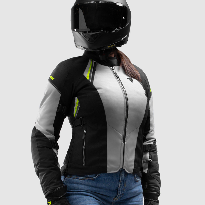 KURTKA MOTOCYKLOWA TEKSTYLNA DAMSKA REBELHORN SWIFT LIGHT GREY FLUO YELLOW WL