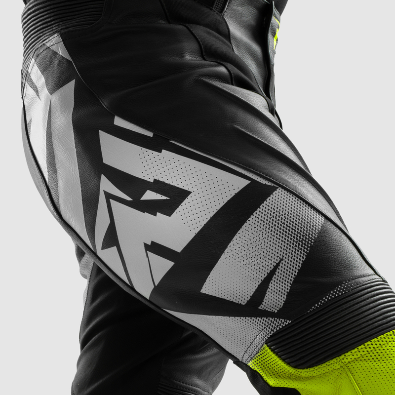 SPODNIE MOTOCYKLOWE SKÓRZANE REBELHORN INFERNO BLACK WHITE FLUO YELLOW