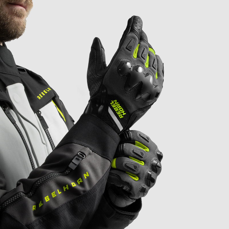 RĘKAWICE MOTOCYKLOWE REBELHORN DEFENDER BLACK GREY FLUO YELLOW
