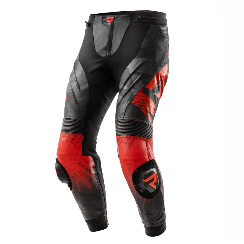 SPODNIE MOTOCYKLOWE SKÓRZANE REBELHORN INFERNO BLACK FLUO RED