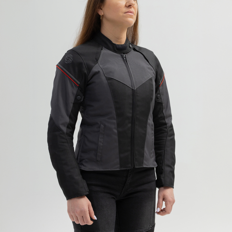 KURTKA MOTOCYKLOWA TEKSTYLNA DAMSKA BROGER GRID BLACK DARK GREY RED WL