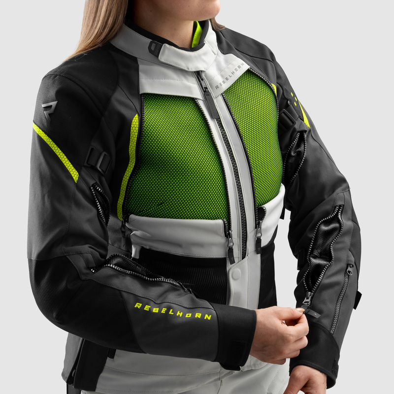 KURTKA MOTOCYKLOWA TEKSTYLNA DAMSKA REBELHORN HARDY 3.0 BLACK LIGHT GREY FLUO YELLOW W5XL