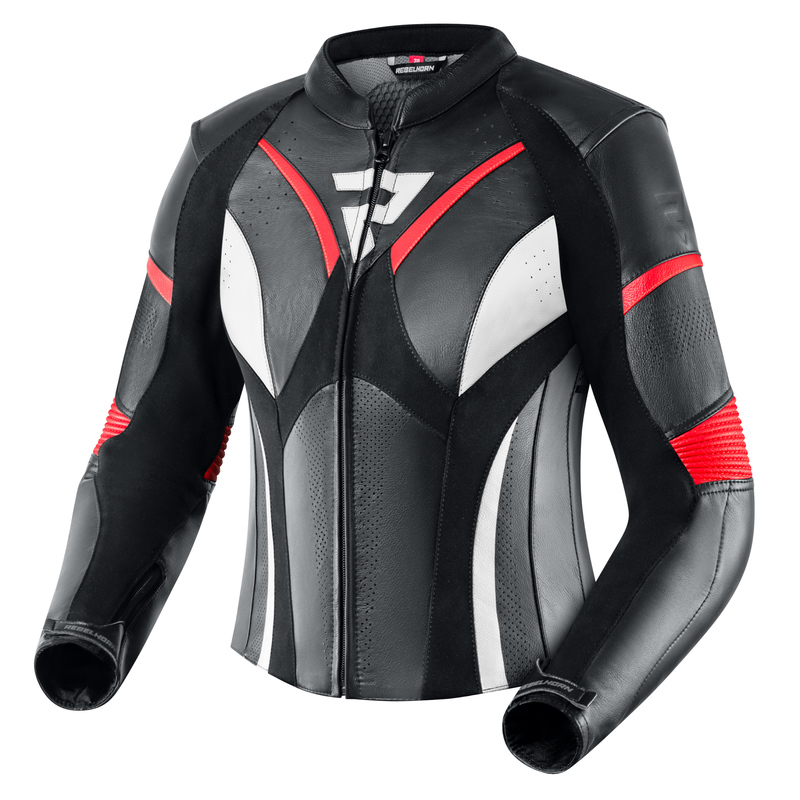 KURTKA MOTOCYKLOWA SKÓRZANA DAMSKA REBELHORN REBEL BLACK FLUO RED WHITE W36
