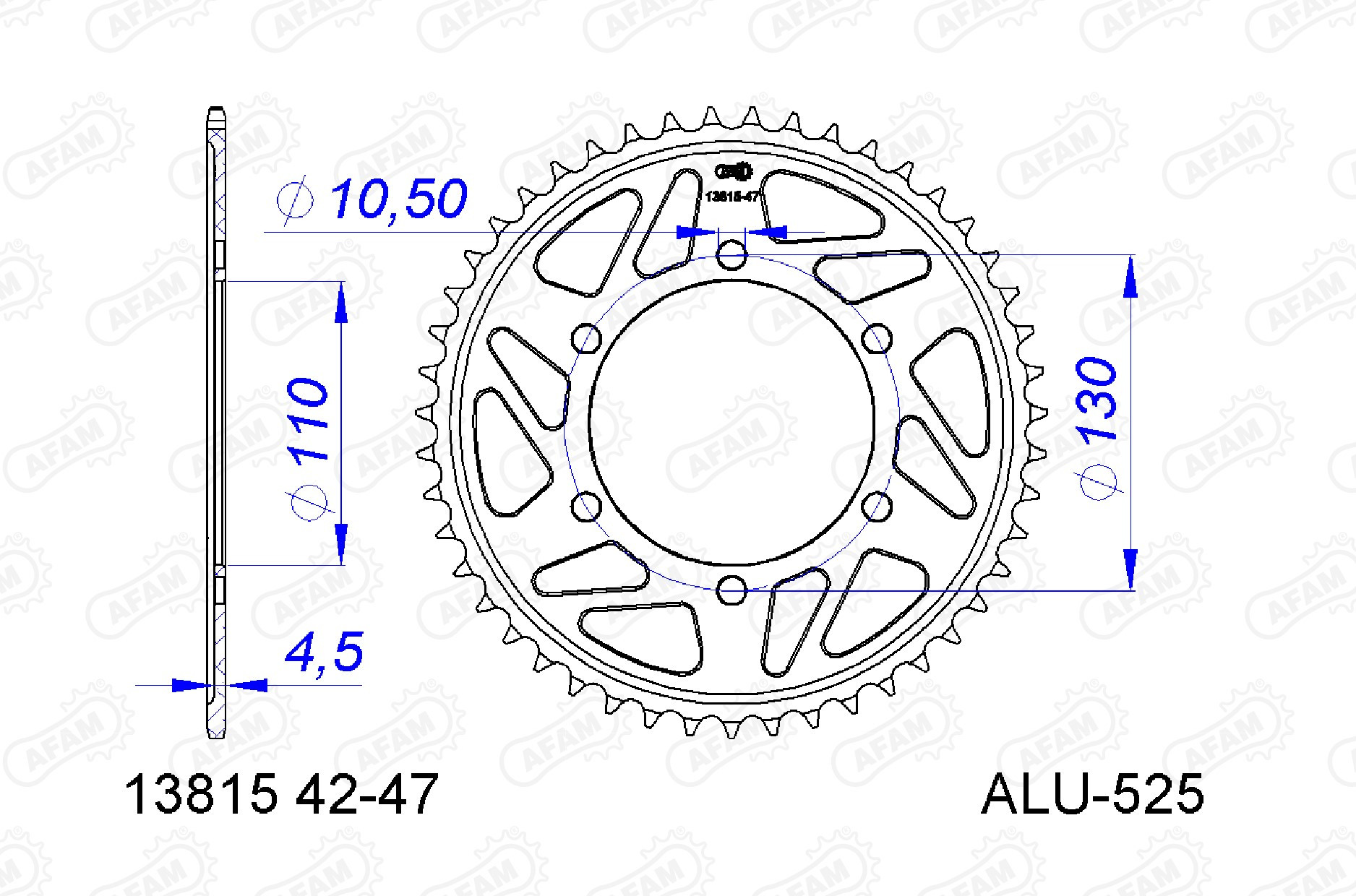 AFAM Zębatka tylna aluminiowa do łańcucha 525 kod 13815-43