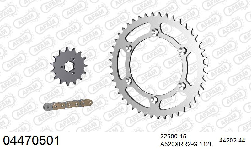 AFAM Zestaw napędowy (stal) CAGIVA 600 W 16 (łańcuch A520XMR3 112L, zębatki 15, 44)