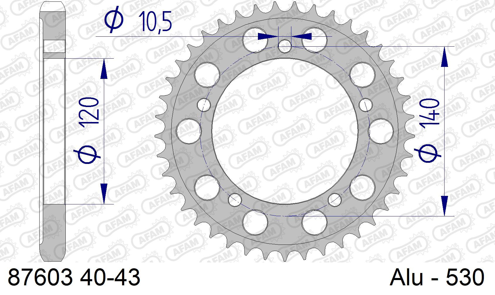AFAM Zębatka tylna aluminiowa do łańcucha 530 kod 87603-42