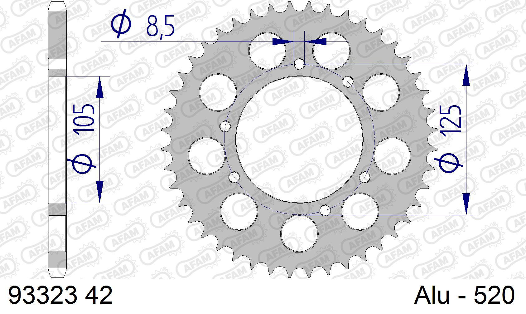 AFAM Zębatka tylna aluminiowa do łańcucha 520 kod 93323-42